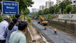 Belapur Residents Question Gravel Work In Natural Drain, Seek NMMC Inspection 